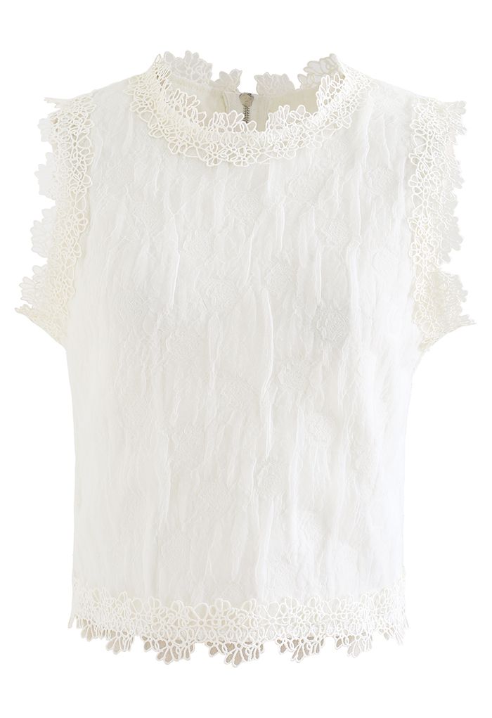 Rose Embossed Lace Crop Top in Cream - Retro, Indie and Unique Fashion