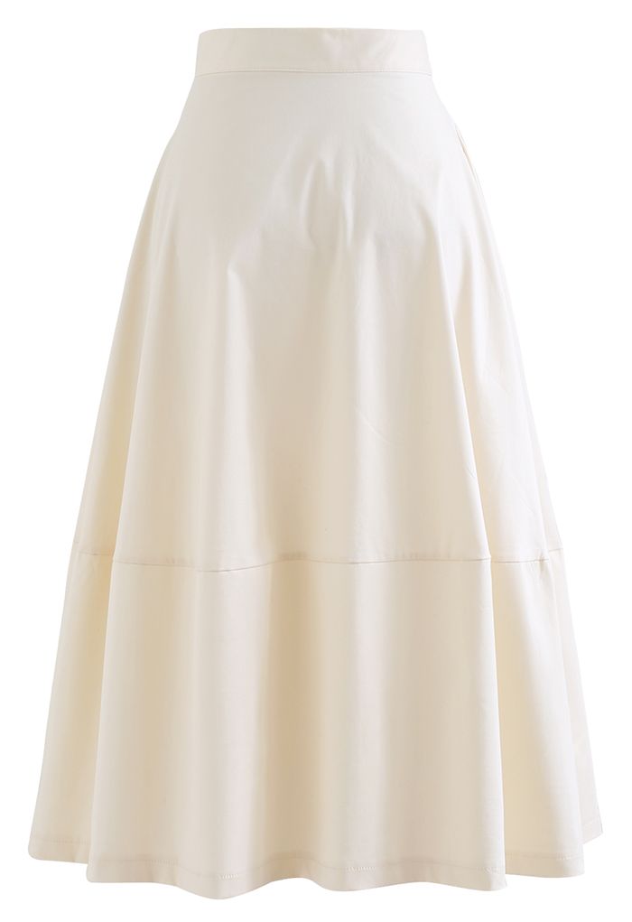 Simple A-Line Midi Skirt in Ivory - Retro, Indie and Unique Fashion