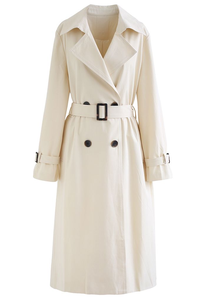 Creamy Double-Breasted Trench Coat - Retro, Indie and Unique Fashion