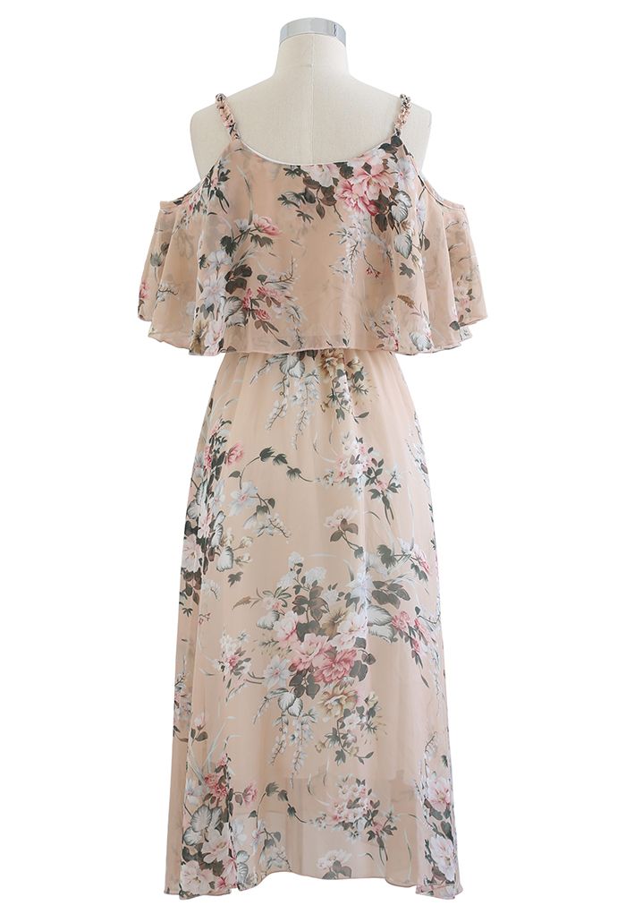 Watercolor Floral Cold-Shoulder Chiffon Dress - Retro, Indie and Unique ...