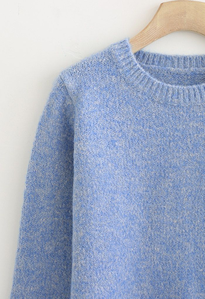 Round Neck Comfy Knit Sweater in Blue - Retro, Indie and Unique Fashion