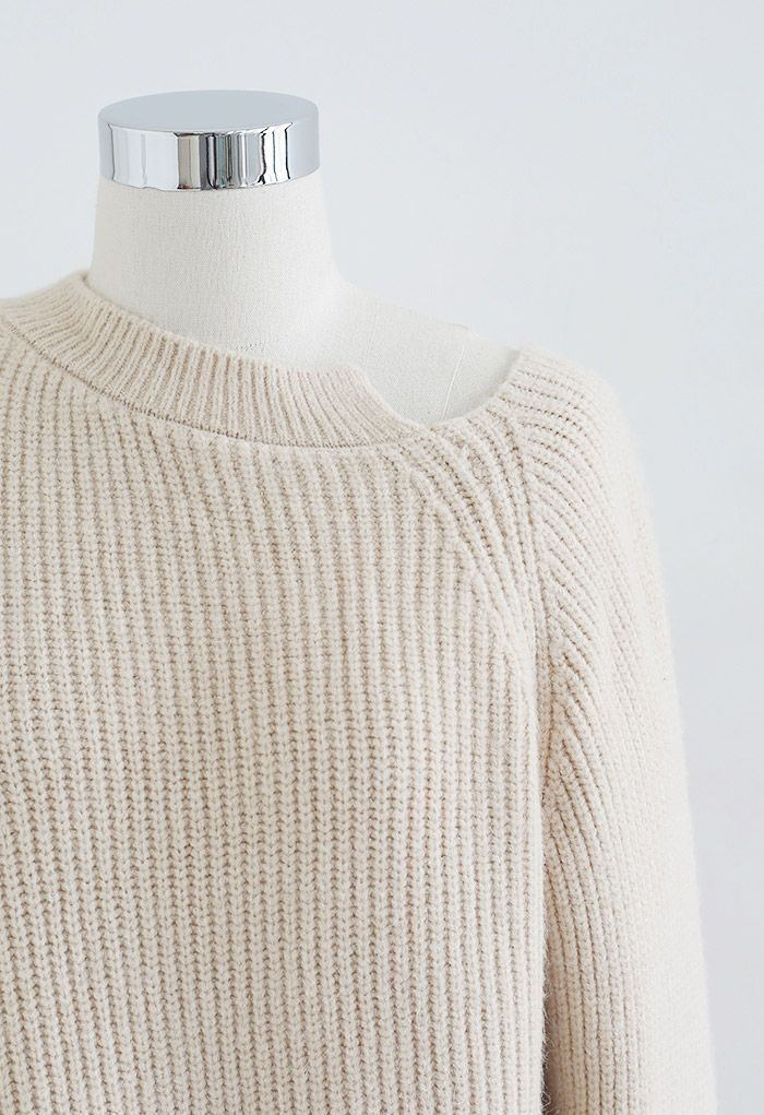 Asymmetric Hem Split Ribbed Sweater