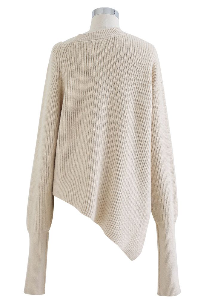 Asymmetric Hem Split Ribbed Sweater