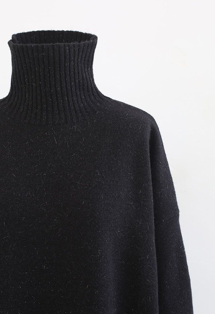 Black Turtleneck Shimmer Knit Longline Sweater