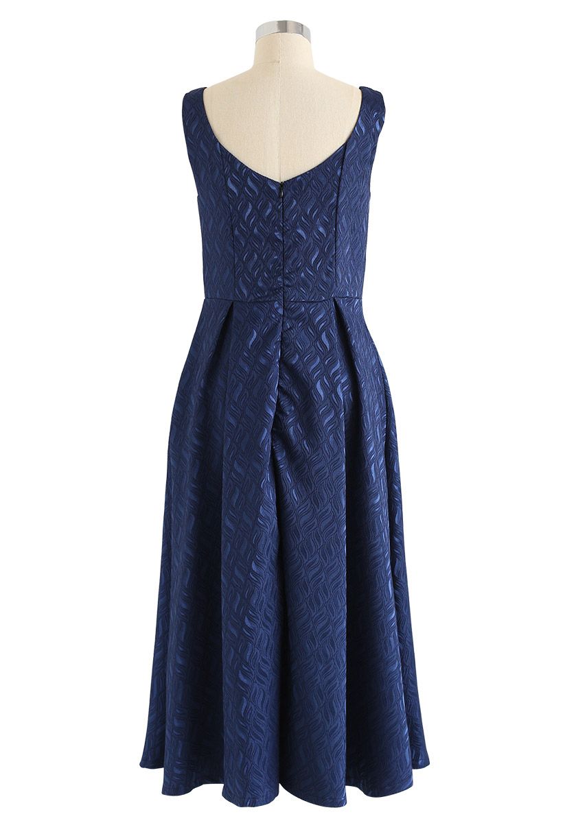 Jacquard Leaf Sleeveless Pleated Dress - Retro, Indie and Unique Fashion