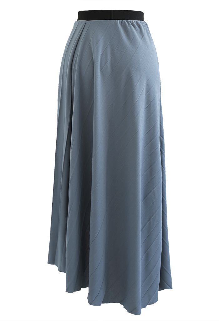 Asymmetric Raw Edge Pleated Skirt in Dusty Blue - Retro, Indie and ...