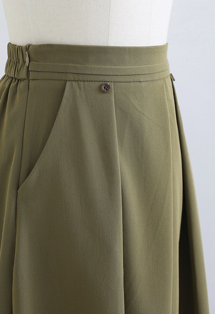 Side Pocket Pleated Skirt in Olive - Retro, Indie and Unique Fashion