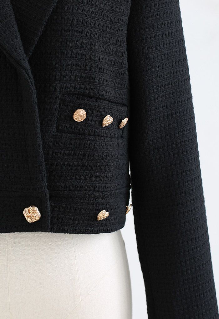 Distinctive Buttons Cropped Tweed Blazer