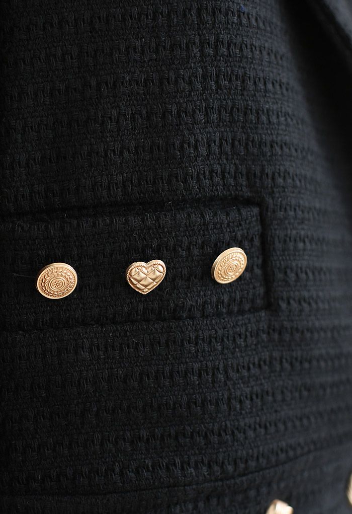 Distinctive Buttons Cropped Tweed Blazer