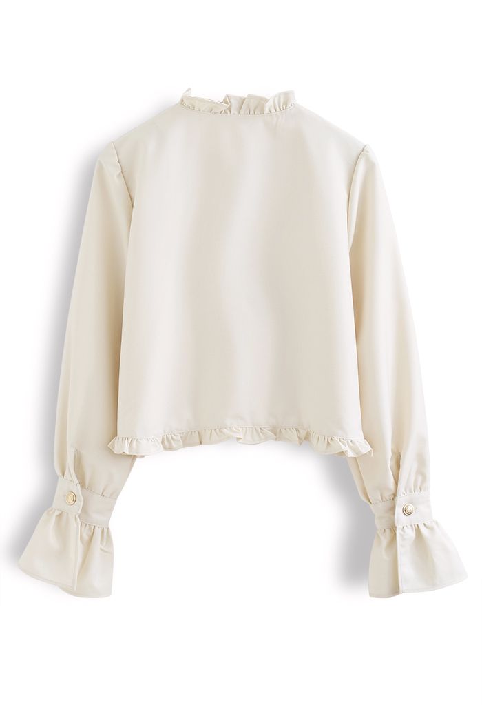 Double-Breasted Ruffle Edge Cropped Top in Cream