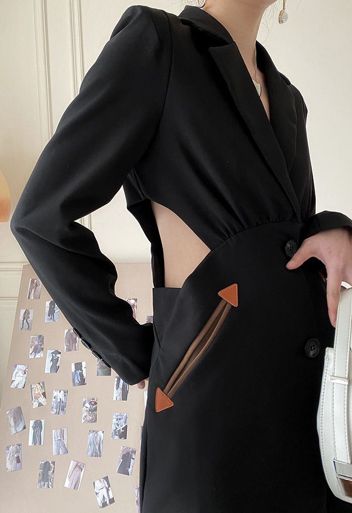Cut Out Waist Blazer Dress in Black
