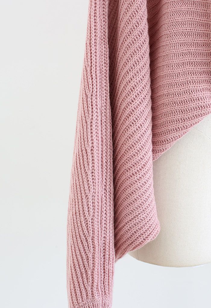 Twisted Front Batwing Sleeve Knit Sweater in Pink