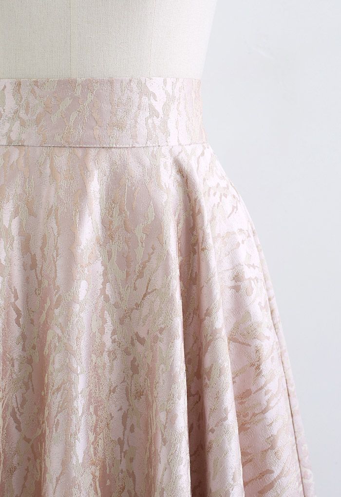 Marble Jacquard Pockets Midi Skirt in Pink