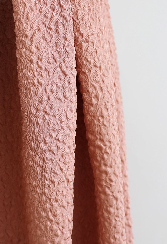 Bubble Embossed Pleated Skirt in Coral