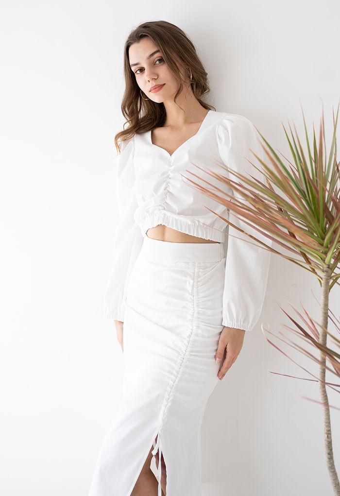 Puff Sleeve Crop Top and Skirt Set - Retro, Indie and Unique Fashion