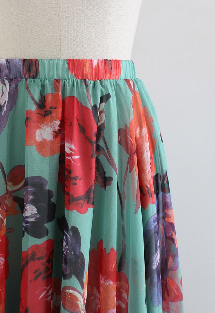 Full-Blown Flowers Chiffon Maxi Skirt