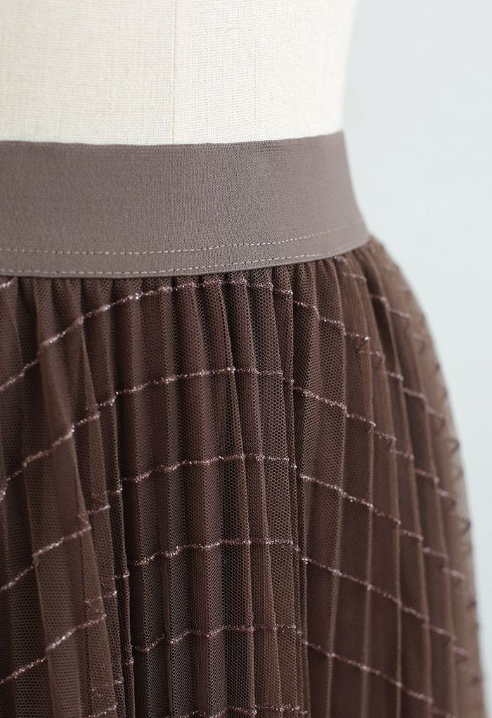 Glitter Stripe Pleated Mesh Skirt in Brown - Retro, Indie and Unique ...