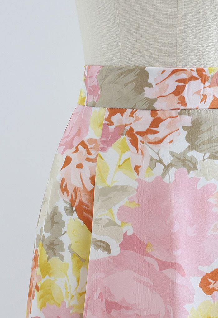Watercolor Flowers Printed Midi Skirt