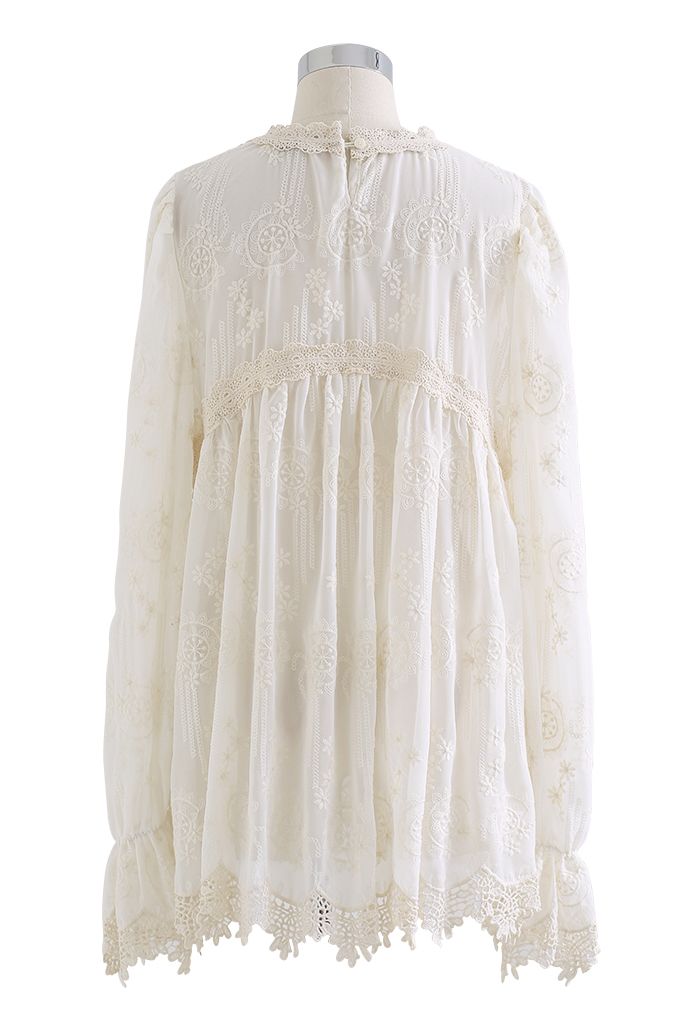 Creamy Chiffon Floral Embroidered Dolly Top