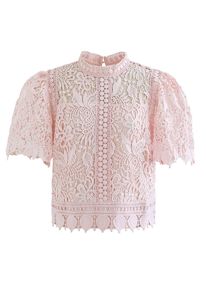 Endless Floral Full Crochet Crop Top in Pink