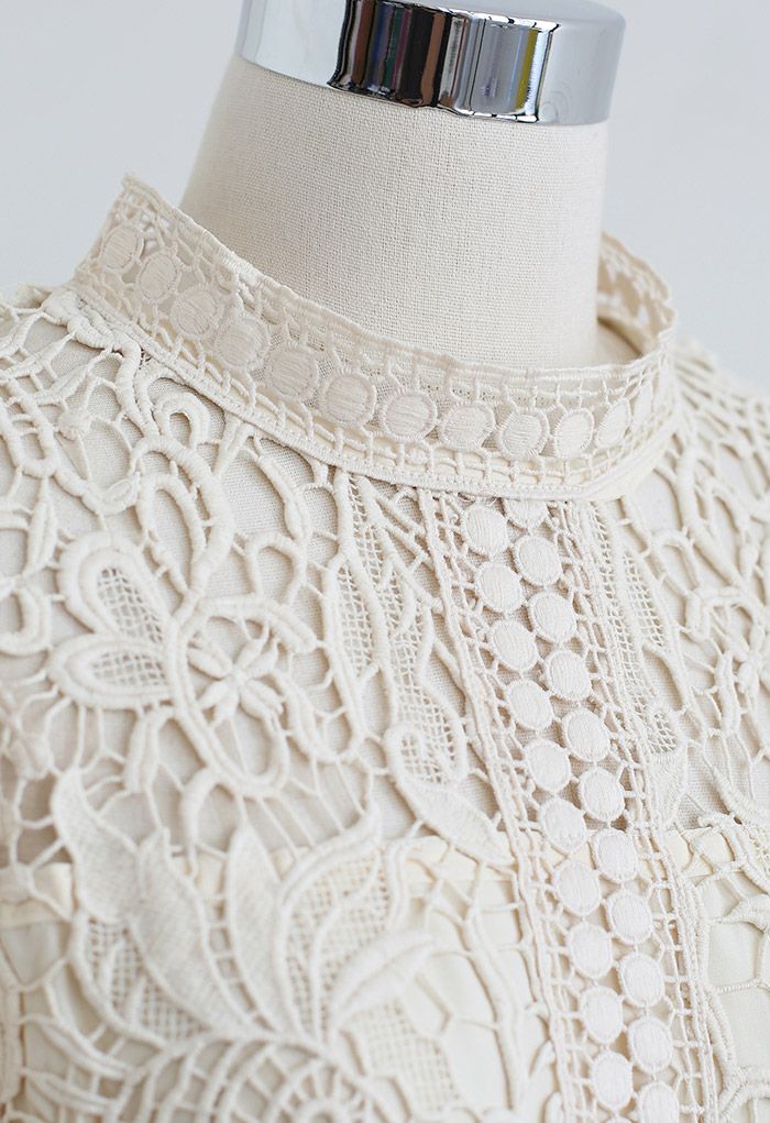 Endless Floral Full Crochet Crop Top in Cream