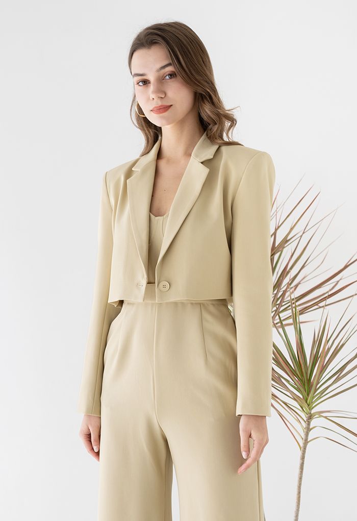 Split Back Buttoned Crop Blazer in Light Yellow - Retro, Indie and ...