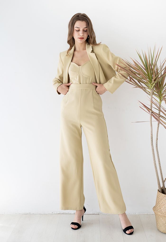 Sassy Built-in-Bra Cami Jumpsuit in Light Yellow