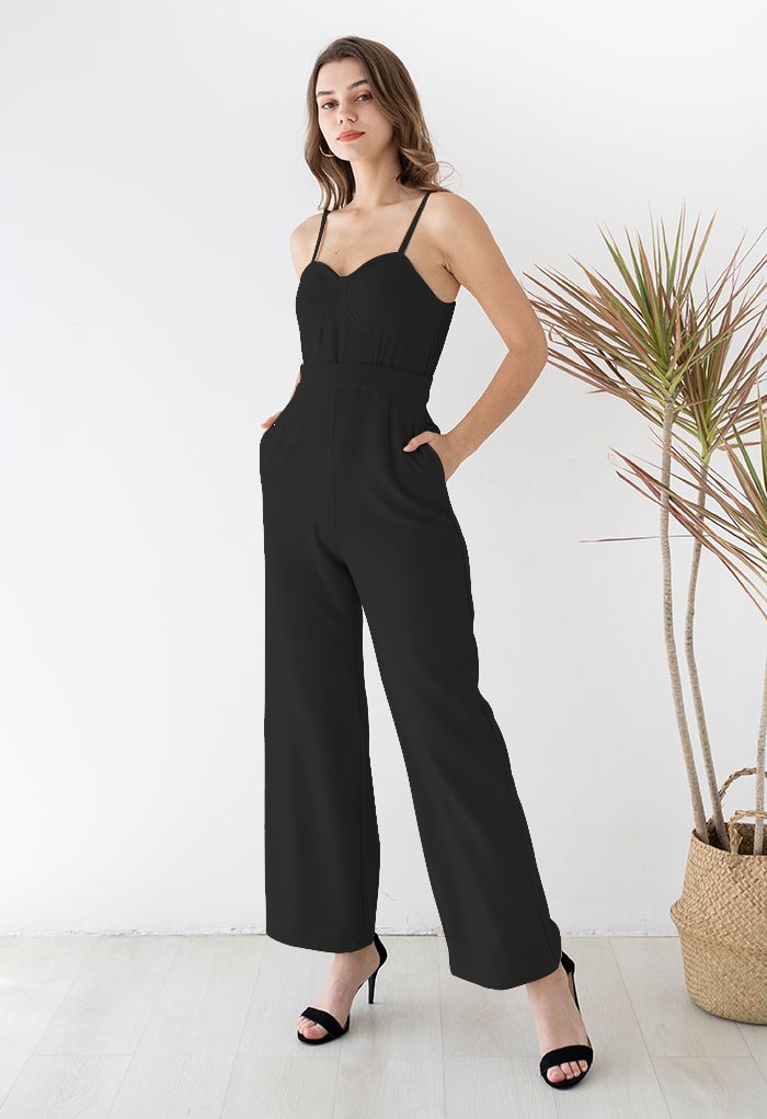 Sassy Built-in-Bra Cami Jumpsuit in Black - Retro, Indie and Unique Fashion
