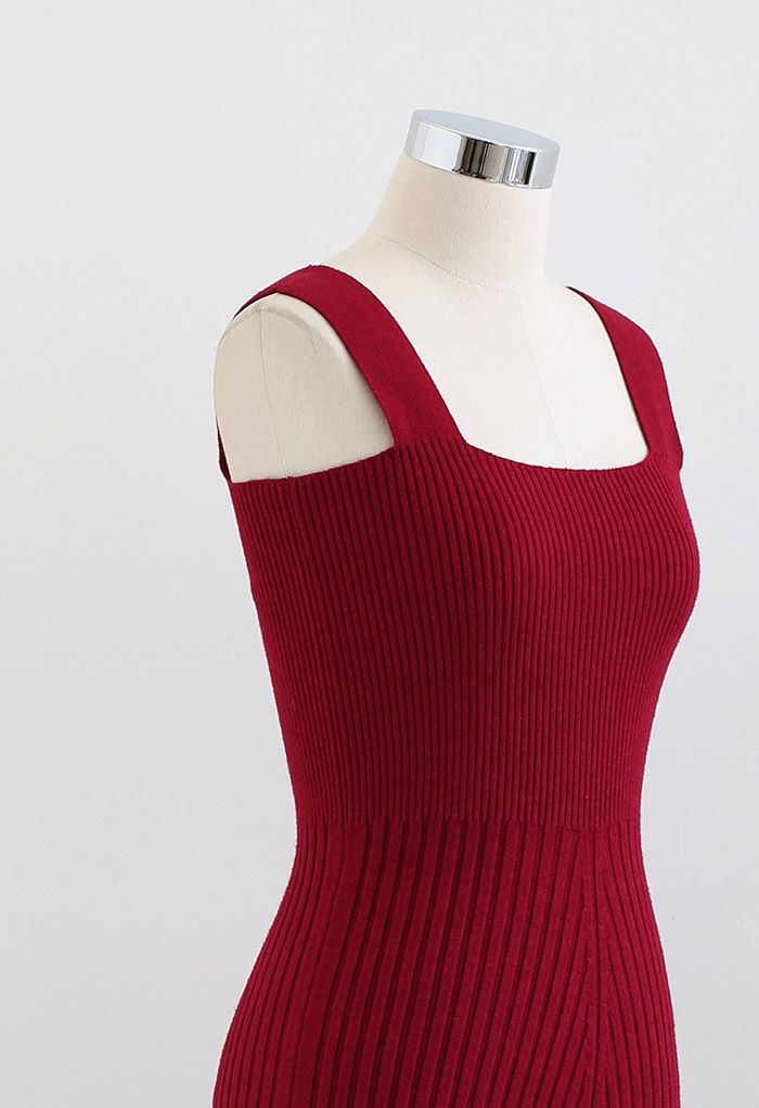 Slender Soft Knit Cami Dress in Red