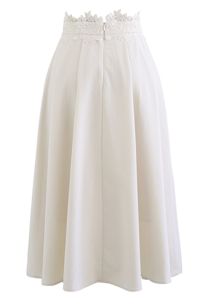 Lacy Waist Pleated Flare Midi Skirt in Ivory - Retro, Indie and Unique ...