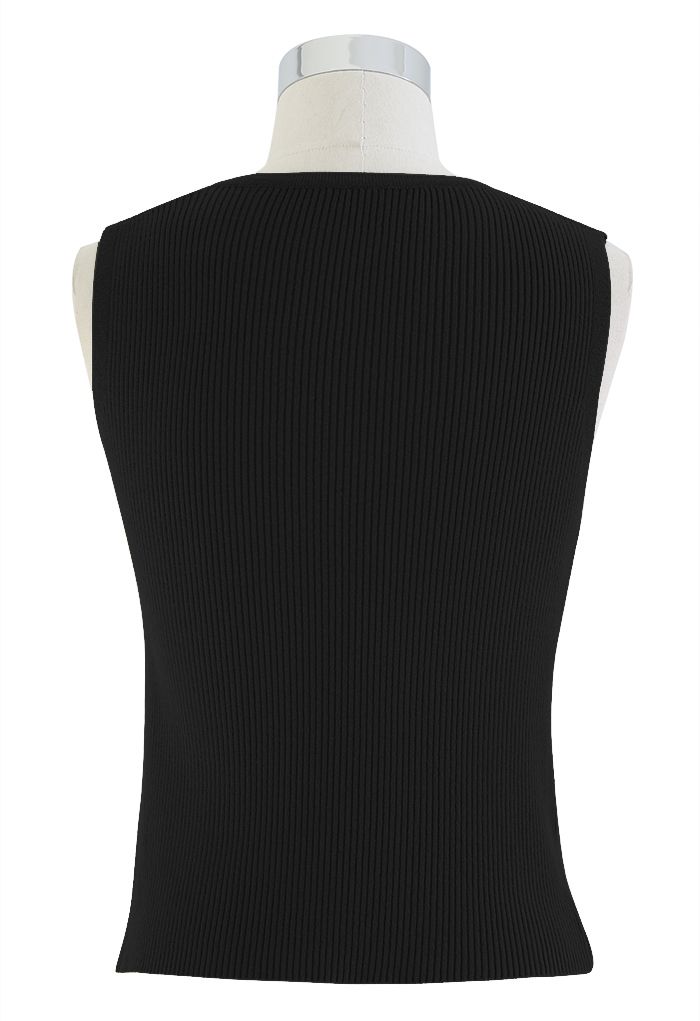 Oblique V-Neck Knit Tank Top in Black - Retro, Indie and Unique Fashion