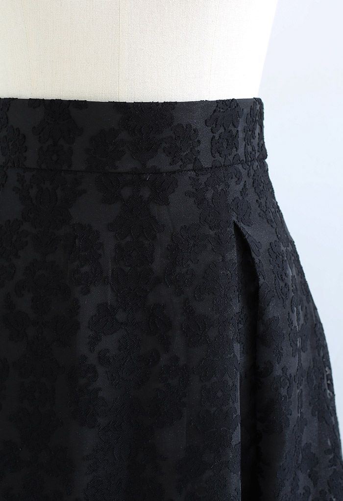 Floral Jacquard Organza Pleated Midi Skirt in Black - Retro, Indie and ...