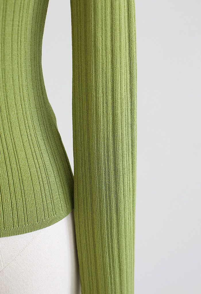 Golden Hook Mesh Spliced Knit Top in Green