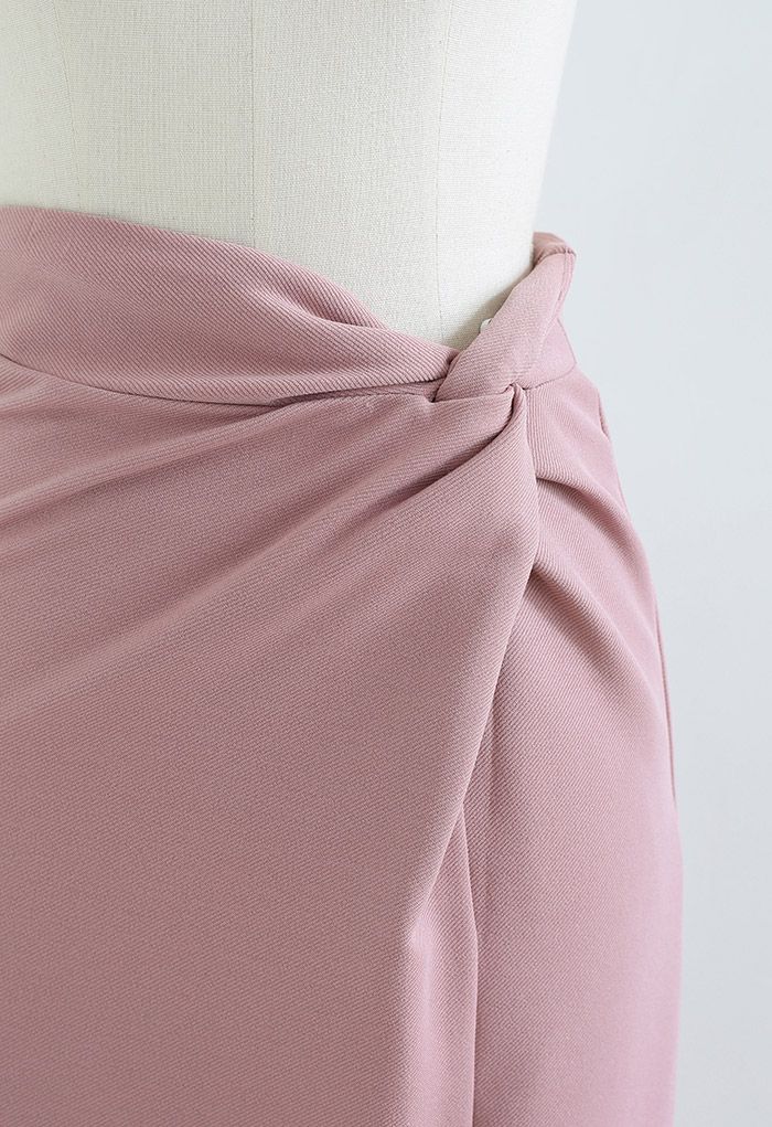 Twisted Waist Vent Hem Pencil Skirt in Pink