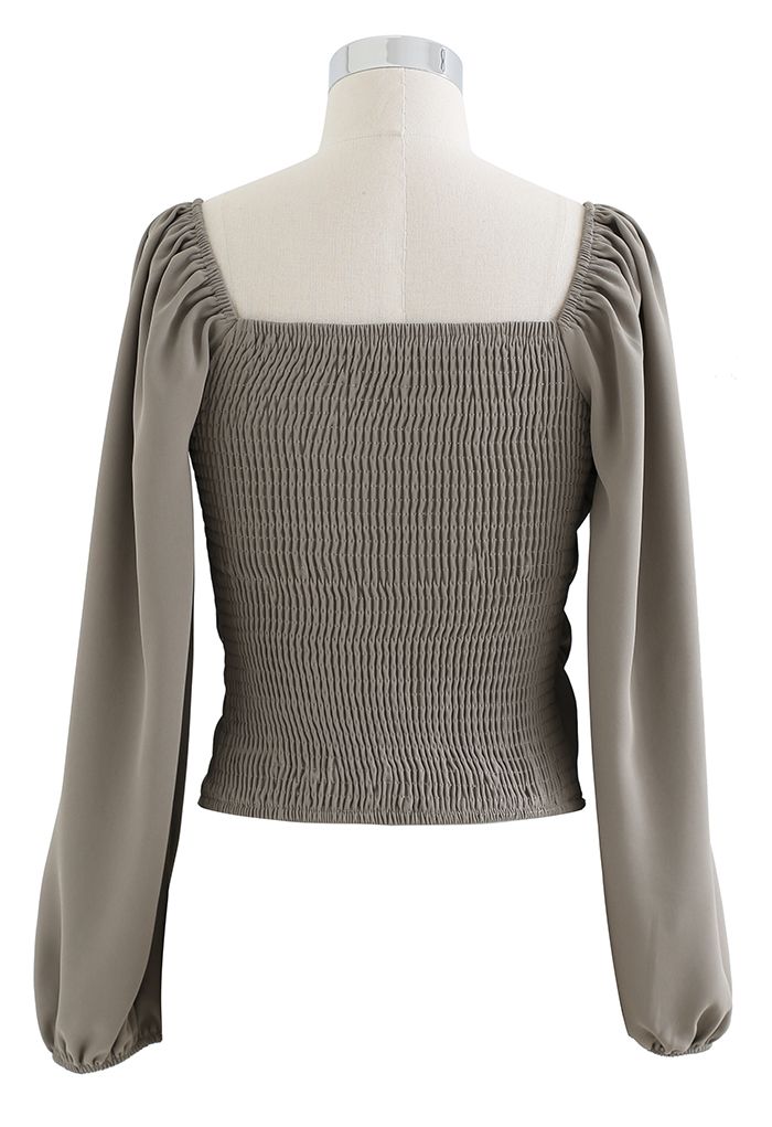 Sweetheart Neck Shirred Back Crop Top in Taupe