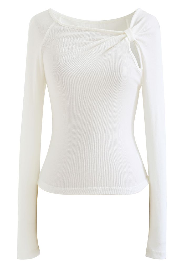 Gathering Knot Cutout Fitted Top in White - Retro, Indie and Unique Fashion