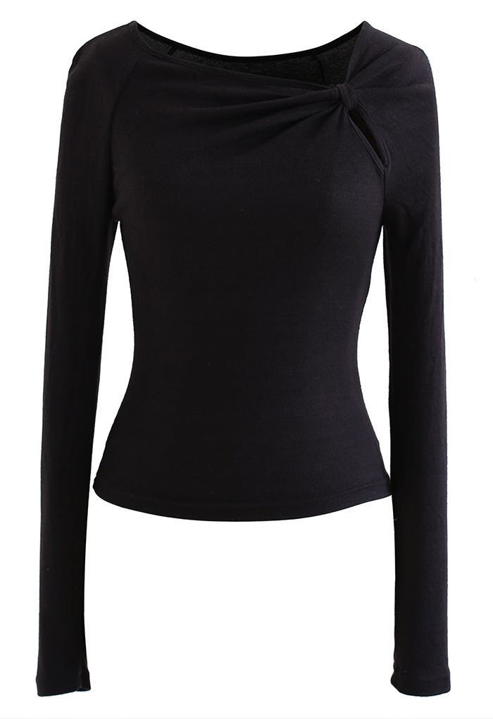 Gathering Knot Cutout Fitted Top in Black