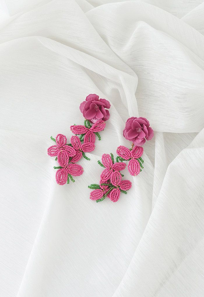 Pinky Beaded Flower Earrings