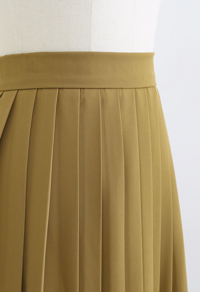 Solid Color Half Side Pleated Midi Skirt in Mustard - Retro, Indie and ...