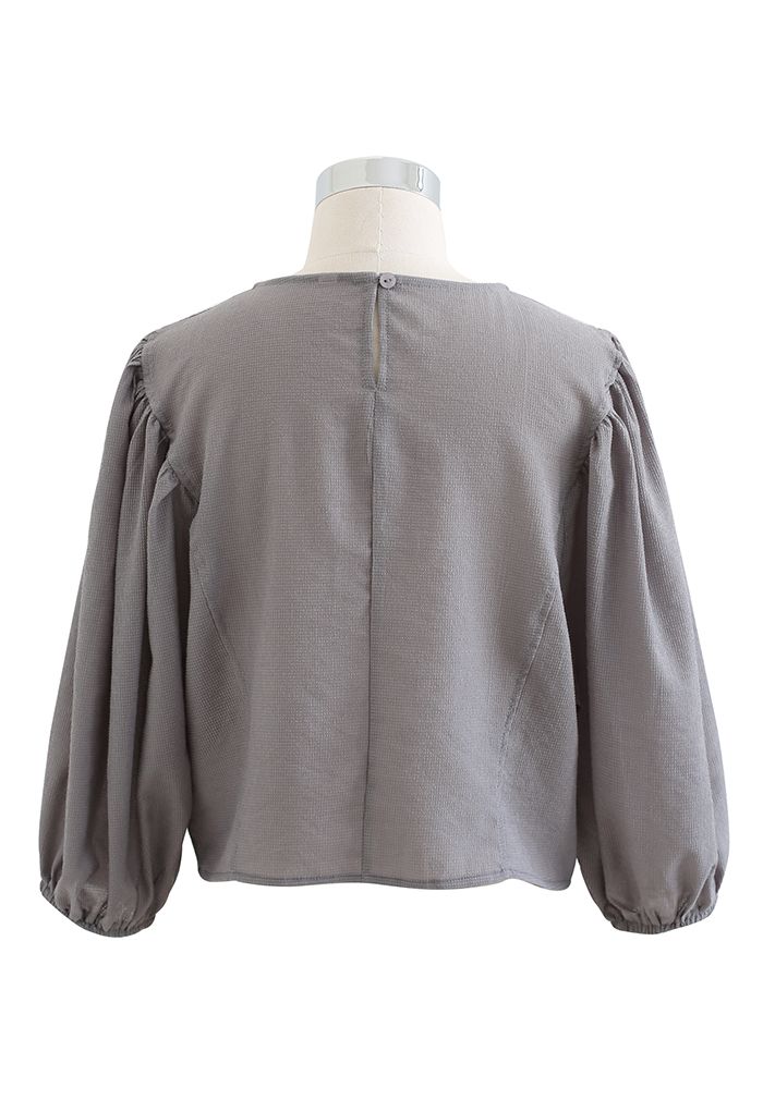 Puff Elbow Sleeve Cropped Top in Grey