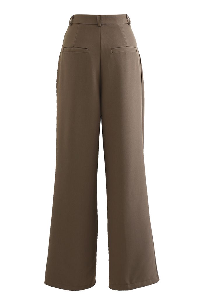 Buttons Closure Straight-Leg Pants in Brown - Retro, Indie and Unique ...
