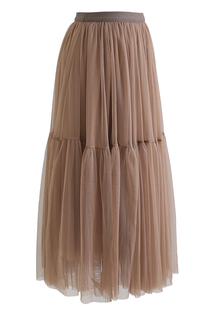Can't Let Go Mesh Tulle Skirt in Brown