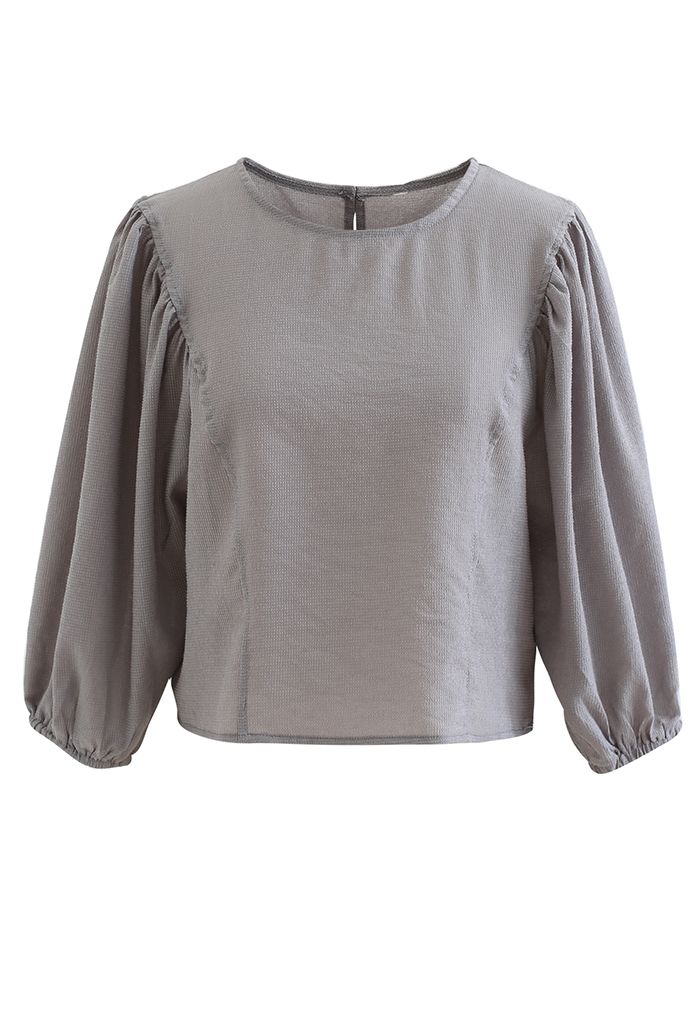 Puff Elbow Sleeve Cropped Top in Grey