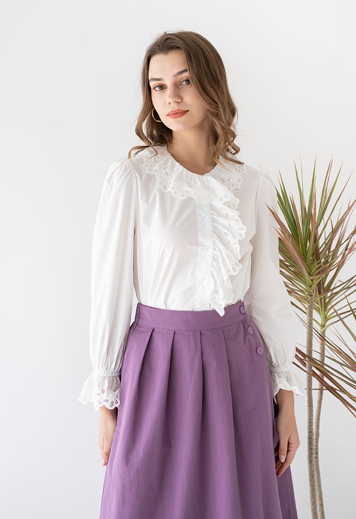 Ruffled Lace Collar Buttoned Cotton Shirt - Retro, Indie and Unique Fashion