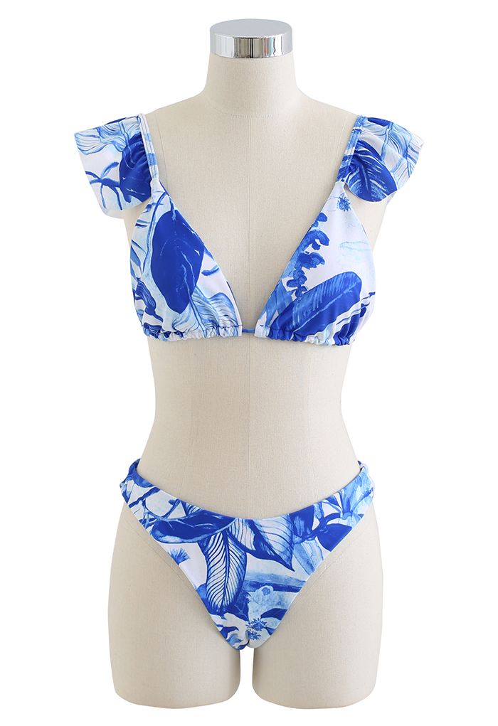 Rainforest Vibe Flutter Strap Bikini Cover-Up Set in Blue