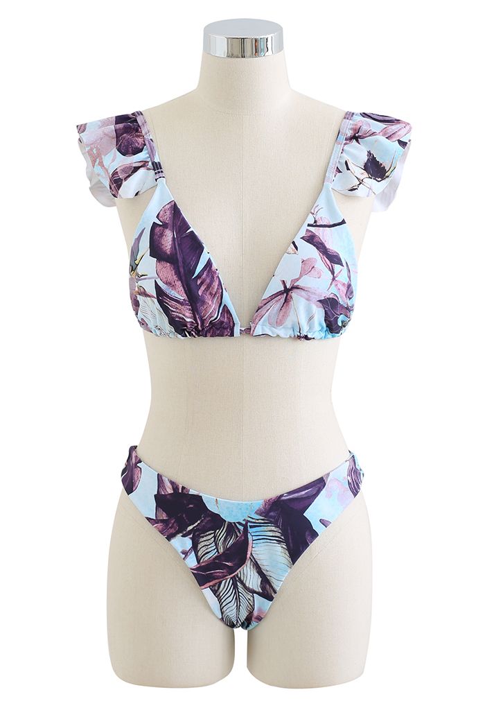 Rainforest Vibe Flutter Strap Bikini Cover-Up Set in Purple