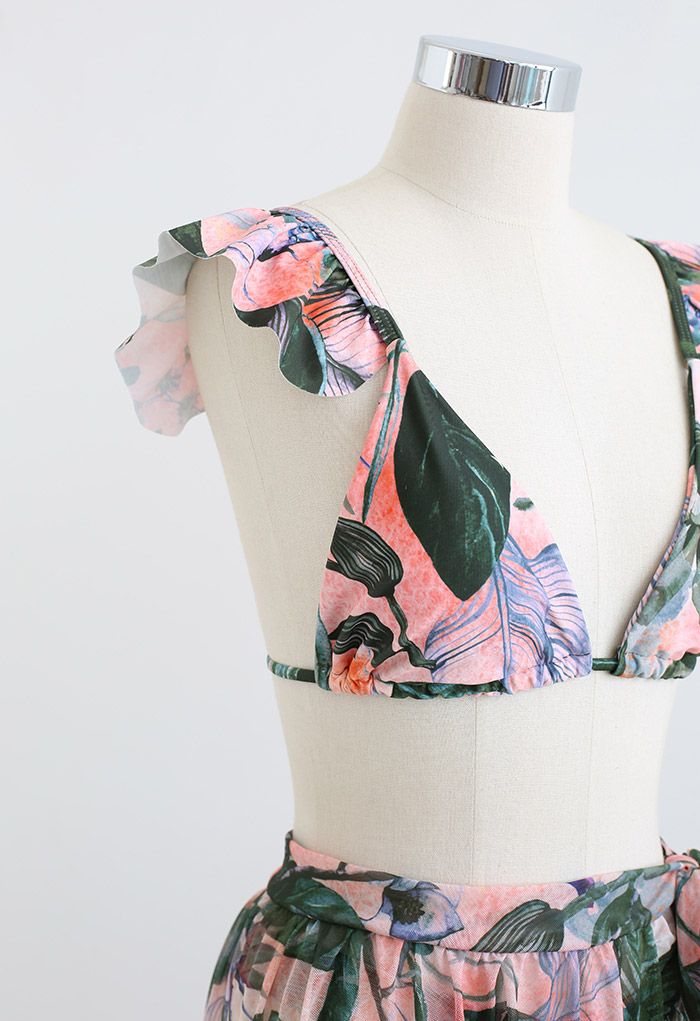 Rainforest Vibe Flutter Strap Bikini Cover-Up Set in Green