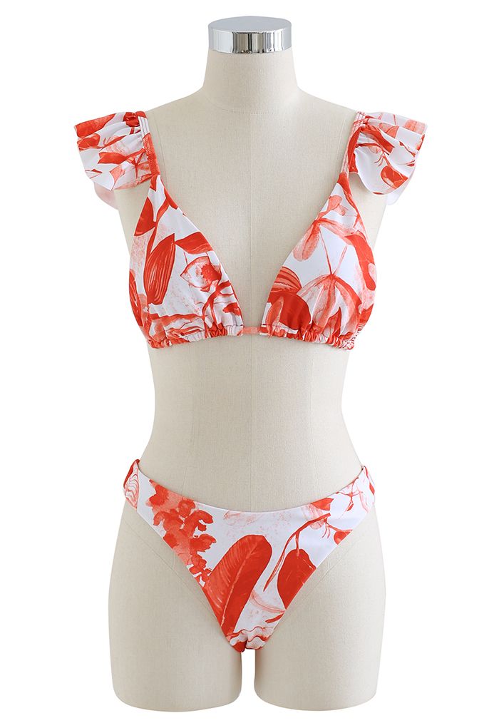 Rainforest Vibe Flutter Strap Bikini Cover-Up Set in Orange