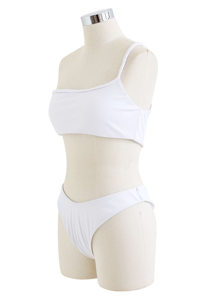 White Braided One-Shoulder Bikini Set