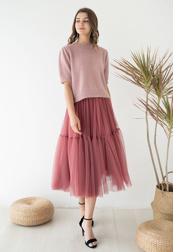 Can't Let Go Mesh Tulle Skirt in Berry